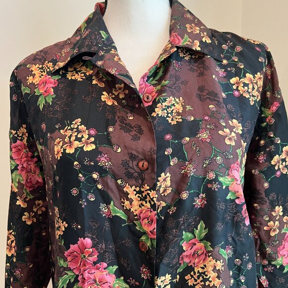 Vintage Silk Floral Pattern Blouse by Bogari Size Small - Picture 3 of 9
